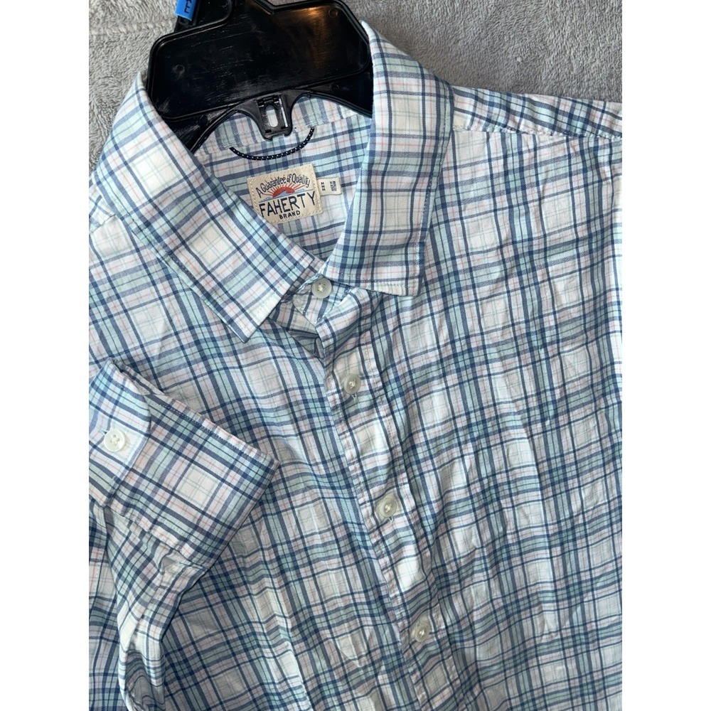 Faherty Plaid Button Down The Movement Shirt Men's Medium Blue Pink Long Sleeve